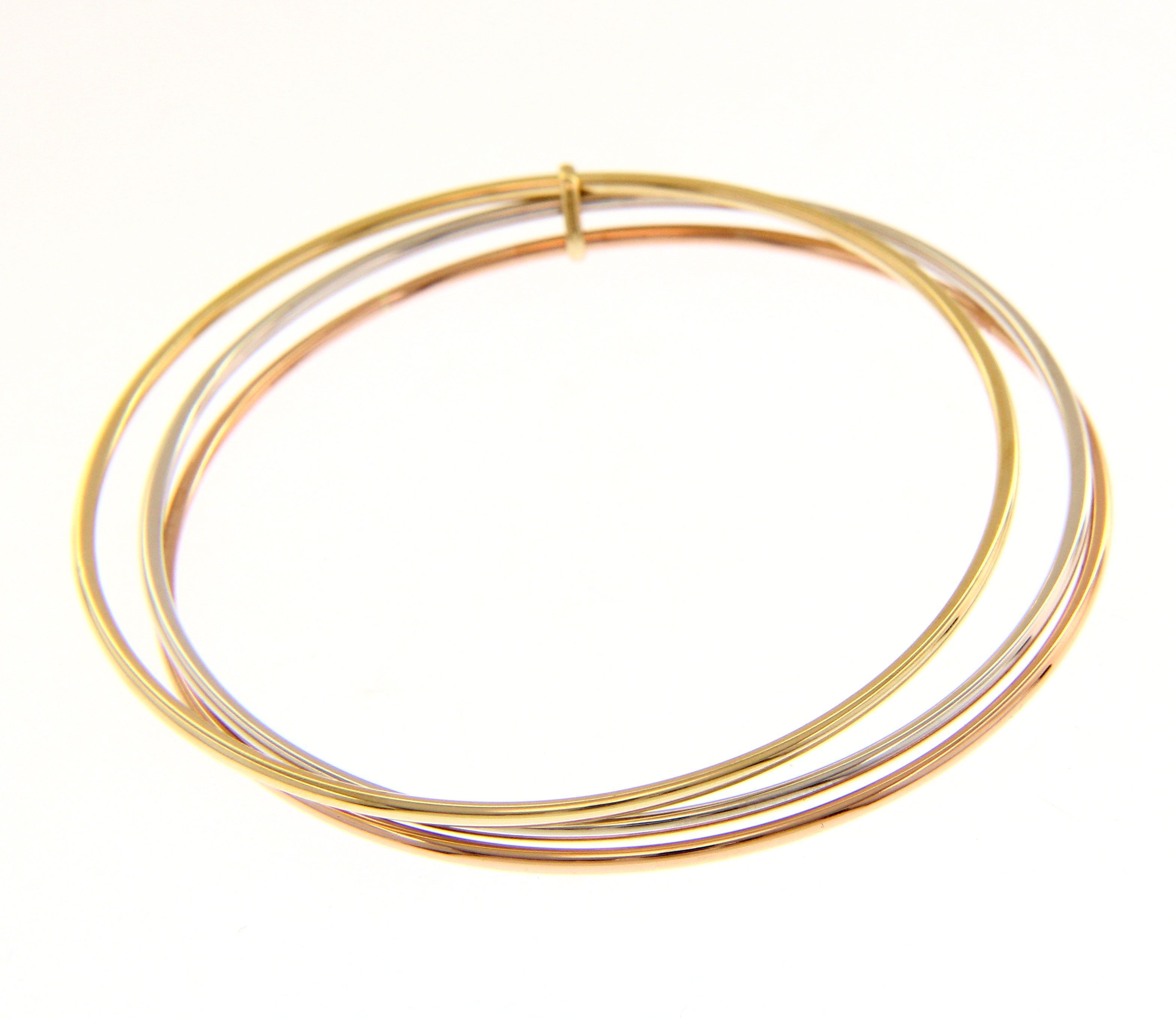 Bracelet with 3 white gold, rose gold & gold bars k14  Ø 65mm  (code S226196)